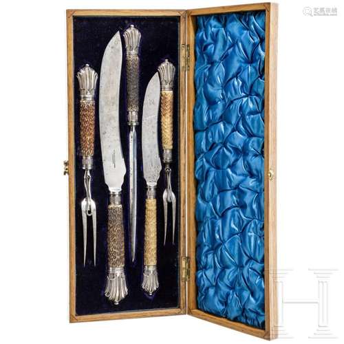 An English silver-mounted cutlery set, 19th century