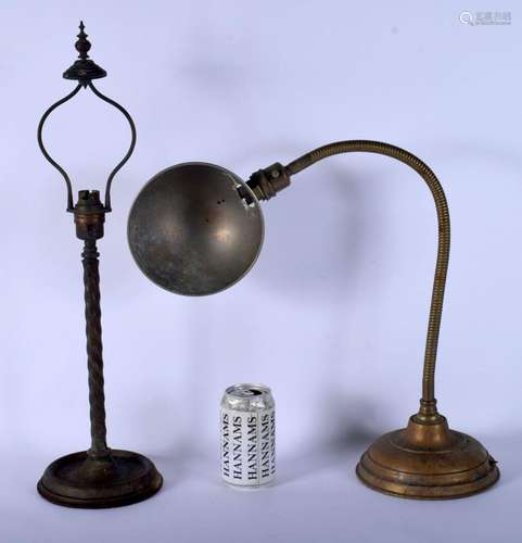 A VINTAGE INDUSTRIAL BRONZE DESK LAMP together with a bronze...