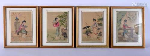 FOUR CHINESE REPUBLICAN PERIOD WATERCOLOUR SILK PANELS. 25 c...