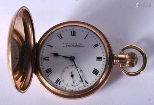 A YELLOW METAL FULL HUNTER POCKET WATCH. 108 grams. 5 cm dia...