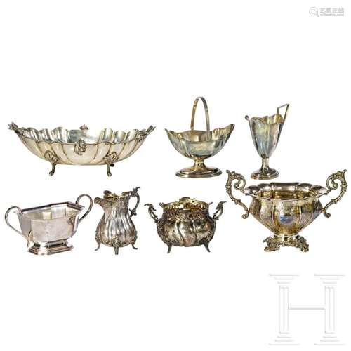 Five mainly silver bowls and two creamers, 19/20th century