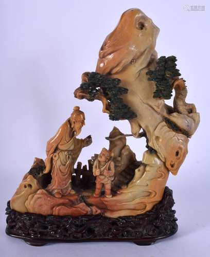 A LOVELY 19TH CENTURY CHINESE CARVED TRI COLOUR SOAPSTONE FI...