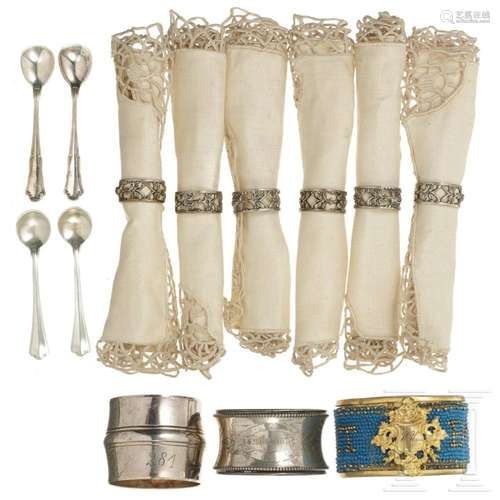 Nine German/French napkin rings (six silver), late 19th cent...