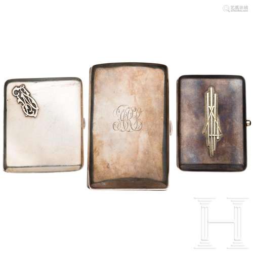 Three partial-gilt silver cigarette cases, Russia, St. Peter...