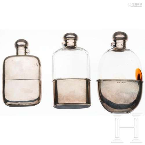 Three English hip flasks, 19th/20th century