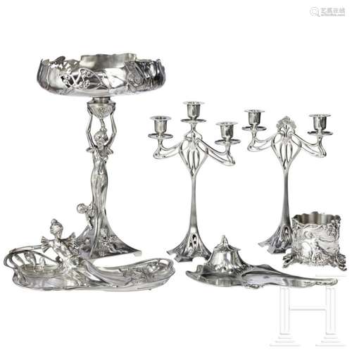 Six Art Nouveau items by "GSW"/"Achille Gamba...