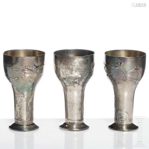 Three plated art nouveau goblets, Geislingen, WMF, circa 191...