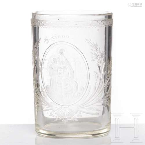 A Bohemian glass beaker showing St. Anne, circa 1800