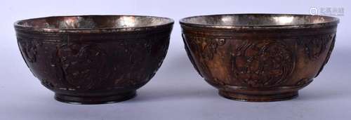 A PAIR OF EARLY 18TH CENTURY CHINESE CARVED COCONUT BOWLS Ka...