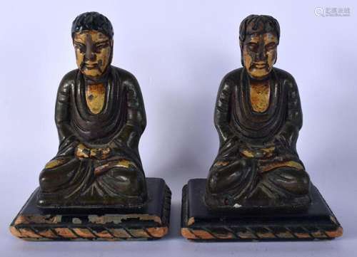 A PAIR OF 18TH/19TH CENTURY POLYCHROMED LACQUER BUDDHAS poss...