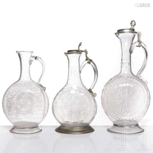 Three German glass jugs, circa 1800