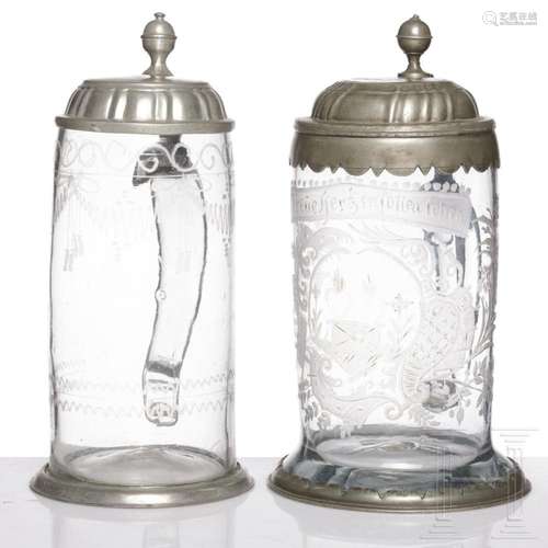 Two German pewter mounted tankards, 18th century/circa 1800