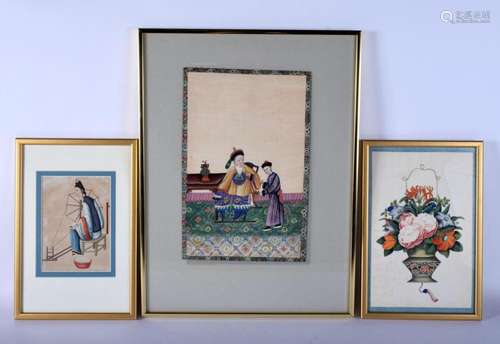 Chinese School (19th Century) 3 x Pith Paper Watercolours. L...