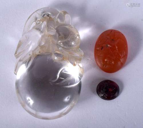 A 19TH CENTURY CHINESE CARVED ROCK CRYSTAL FRUITING POD toge...