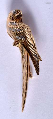 A VINTAGE GOLD PARROT BROOCH. 8 grams. 5.5 cm x 1.5 cm.