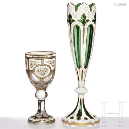 A Bohemian beaker and a vase, late 19th century