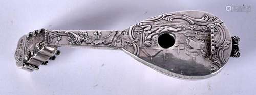 A RARE 19TH CENTURY ENGLISH SILVER MANDOLIN SCENT BOTTLE dec...