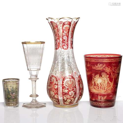 A Bohemian four-piece glass set, 19th/20th century