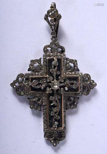 AN ANTIQUE SILVER GEM SET CRUCIFIX PENDANT. 22 grams. 8 cm x...