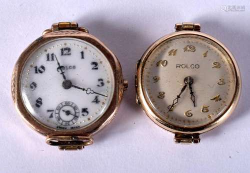 TWO 9CT GOLD WATCHES. 23.7 grams. 2.5 cm wide. (2)