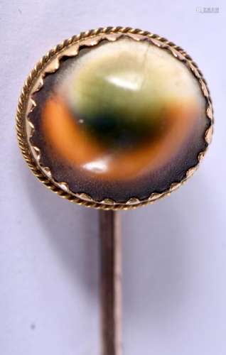 AN ANTIQUE AGATE TIE PIN. 3.2 grams. 6.9 cm long.