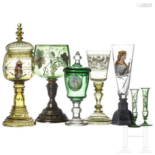 Seven Bohemian glass pieces, circa 1900