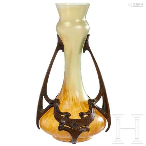 A Bohemian Art Nouveau metal-mounted glass vase, Pallme-Köni...