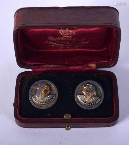 A CHARMING PAIR OF EGYPTIAN REVIVAL ENAMELLED CUFFLINKS. 2.2...