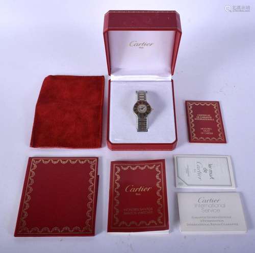 A BOXED CARTIER LADIES WRISTWATCH. 2.25 cm wide.