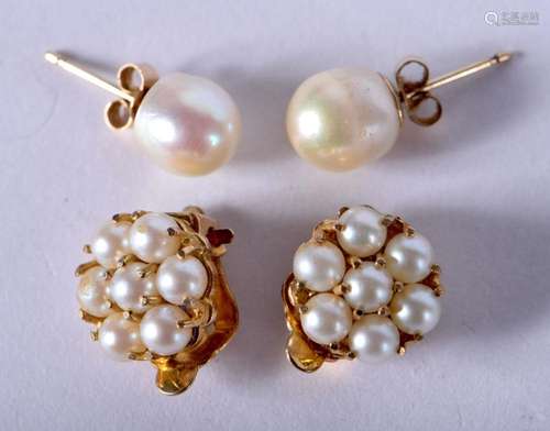 TWO PAIRS OF 9CT GOLD AND PEARL EARRINGS. 5.4 grams. (4)