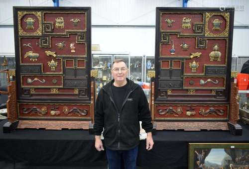 A MONUMENTAL RARE PAIR OF CHINESE LACQUERED CLOISONNE ENAMEL...