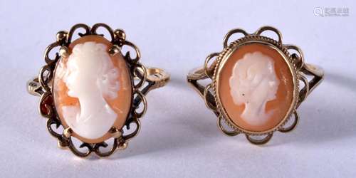 TWO 9CT GOLD CAMEO RINGS. 5.3 grams. M & O/P. (2)