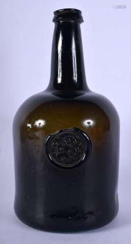 AN ANTIQUE OLIVE GREEN ARMORIAL WINE BOTTLE probably early 1...