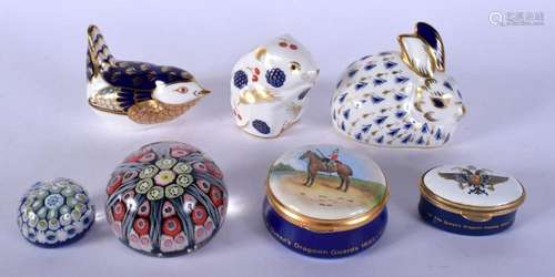 THREE ROYAL CROWN DERBY PAPERWEIGHTS together with paperweig...