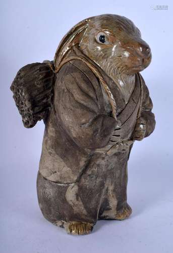 AN EARLY 20TH CENTURY JAPANESE MEIJI PERIOD STONEWARE RABBIT...