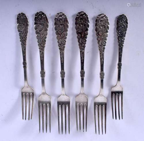 SIX NORWEGIAN SILVER PLATED FORKS. 325 grams. 21 cm long. (6...