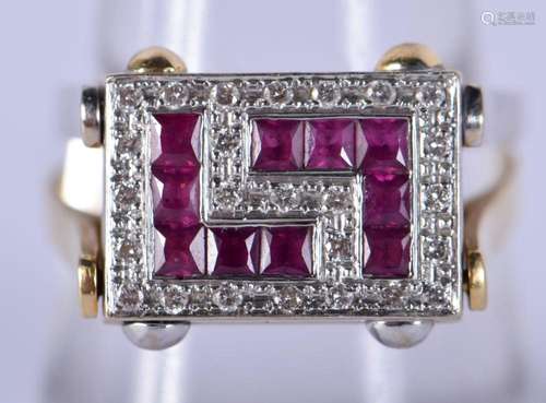 AN 18CT GOLD DIAMOND AND RUBY RING. 7.7 grams. P/Q.