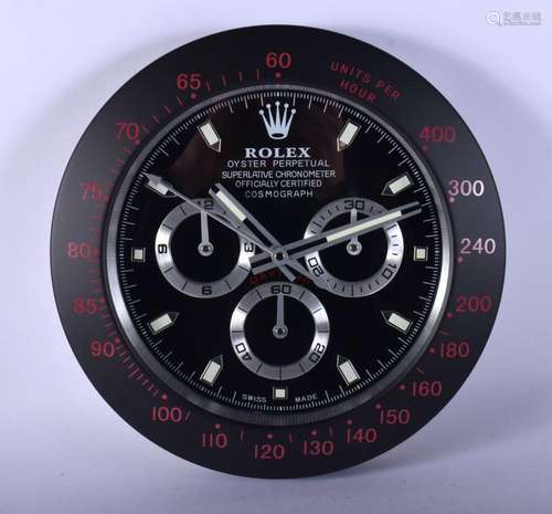 A ROLEX ADVERTISING DEALER DISPLAY HANGING WALL CLOCK. 30 cm...