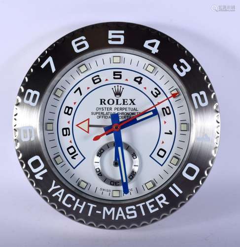 A ROLEX ADVERTISING DEALER DISPLAY HANGING WALL CLOCK. 30 cm...