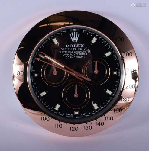 A ROLEX ADVERTISING DEALER DISPLAY HANGING WALL CLOCK. 30 cm...