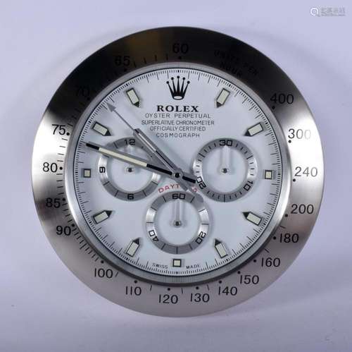 A ROLEX ADVERTISING DEALER DISPLAY HANGING WALL CLOCK. 30 cm...