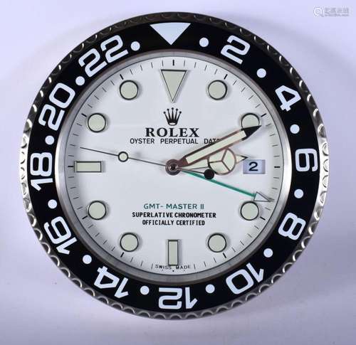 A ROLEX ADVERTISING DEALER DISPLAY HANGING WALL CLOCK. 30 cm...