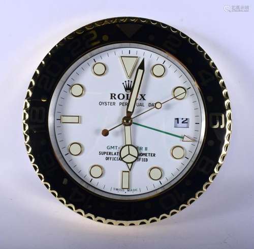 A ROLEX ADVERTISING DEALER DISPLAY HANGING WALL CLOCK. 30 cm...