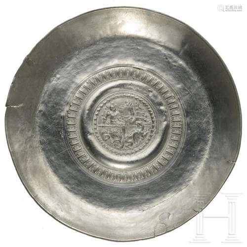 A large pewter bowl with St. George motive, Nuremberg, mid-1...