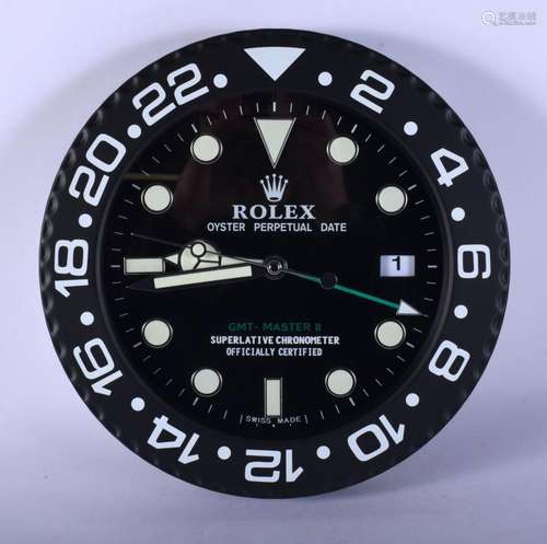 A ROLEX ADVERTISING DEALER DISPLAY HANGING WALL CLOCK. 30 cm...