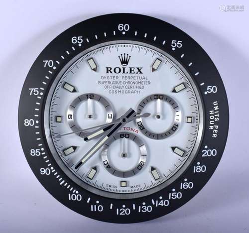 A ROLEX ADVERTISING DEALER DISPLAY HANGING WALL CLOCK. 30 cm...