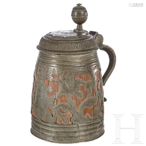 A small pewter-mounted lidded tankard, Kulmbach, circa 1740