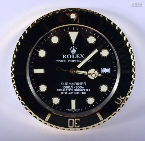 A ROLEX ADVERTISING DEALER DISPLAY HANGING WALL CLOCK. 30 cm...