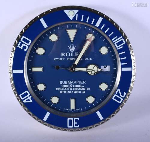 A ROLEX ADVERTISING DEALER DISPLAY HANGING WALL CLOCK. 30 cm...