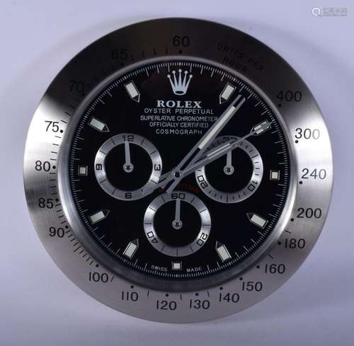 A ROLEX ADVERTISING DEALER DISPLAY HANGING WALL CLOCK. 30 cm...